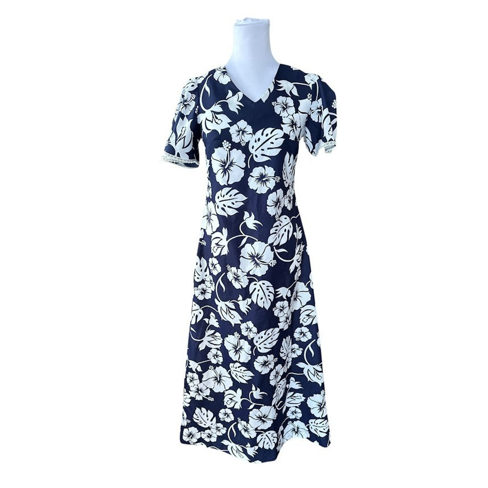Vintage Made In Hawaii 70s Hawaiian Muumuu Hawaii Blue Floral Dress Size‎ 6
